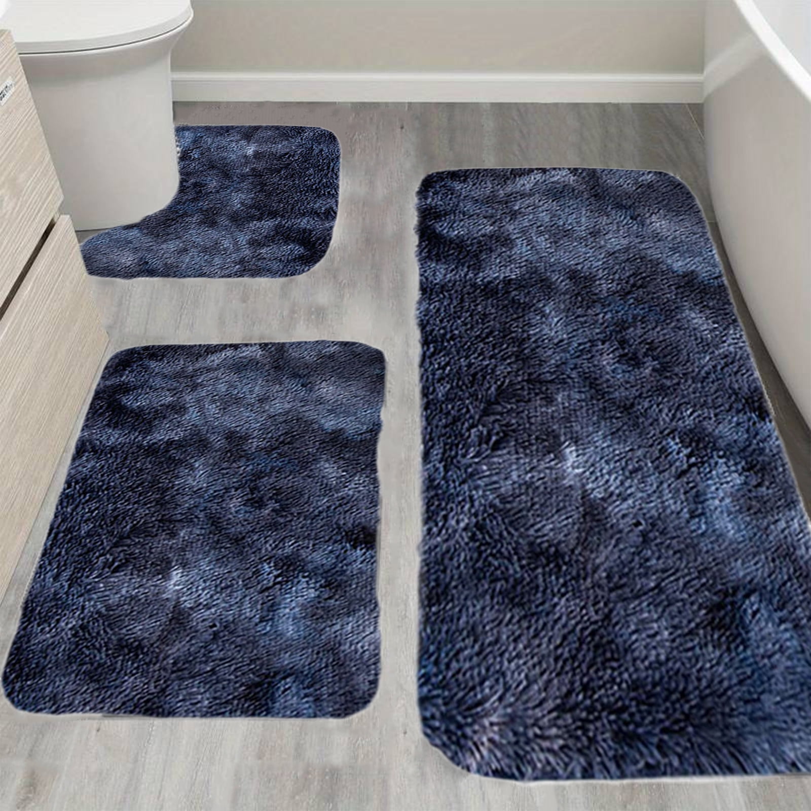 Tyidzon 5Pc Bath Mats for Bathroom, Quick-Dry Bathroom Rugs Sets Washable Non-Slip Bath Mat Ultra Soft Absorbent with U-Shaped Toilet for Bathroom, Tub, Shower, Gray 01-Dark Blue - Image 5