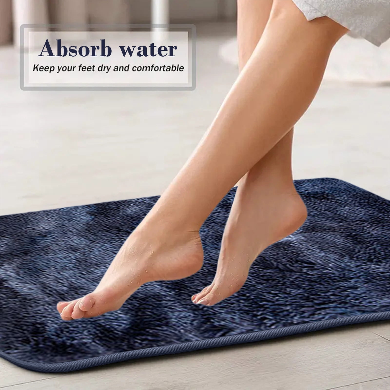 Tyidzon 5Pc Bath Mats for Bathroom, Quick-Dry Bathroom Rugs Sets Washable Non-Slip Bath Mat Ultra Soft Absorbent with U-Shaped Toilet for Bathroom, Tub, Shower, Gray 01-Dark Blue - Image 6