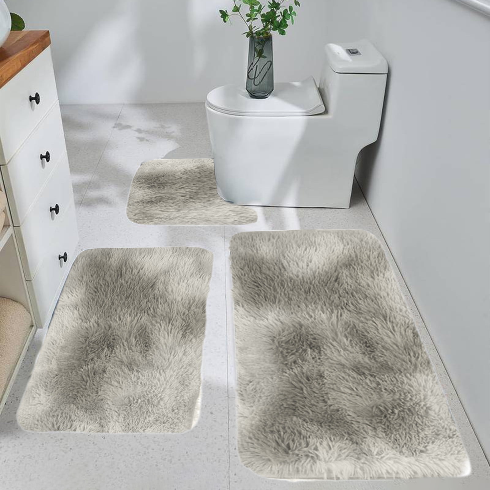 Tyidzon 5Pc Bath Mats for Bathroom, Quick-Dry Bathroom Rugs Sets Washable Non-Slip Bath Mat Ultra Soft Absorbent with U-Shaped Toilet for Bathroom, Tub, Shower, Gray 01-Gray - Image 2