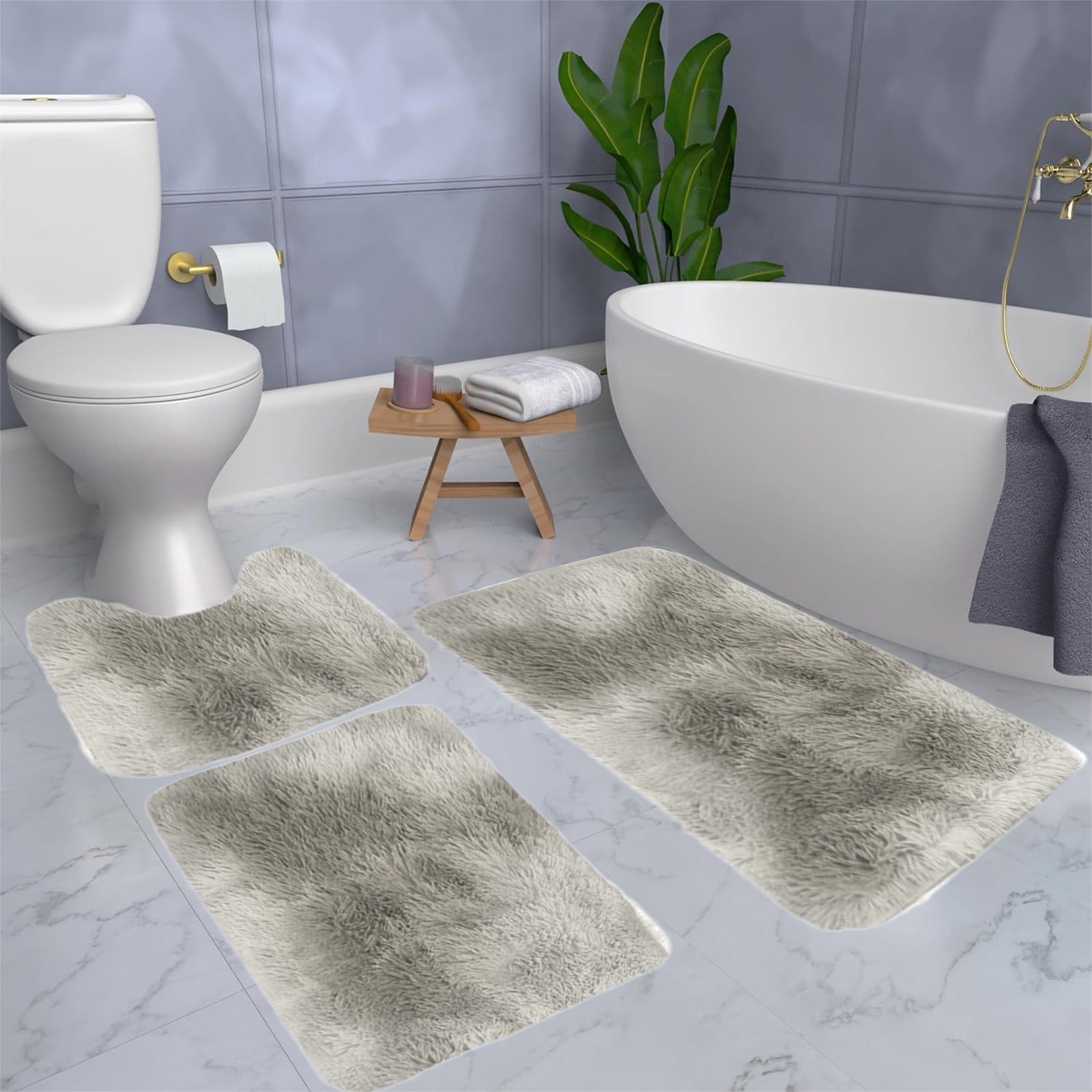 Tyidzon 5Pc Bath Mats for Bathroom, Quick-Dry Bathroom Rugs Sets Washable Non-Slip Bath Mat Ultra Soft Absorbent with U-Shaped Toilet for Bathroom, Tub, Shower, Gray 01-Gray - Image 7