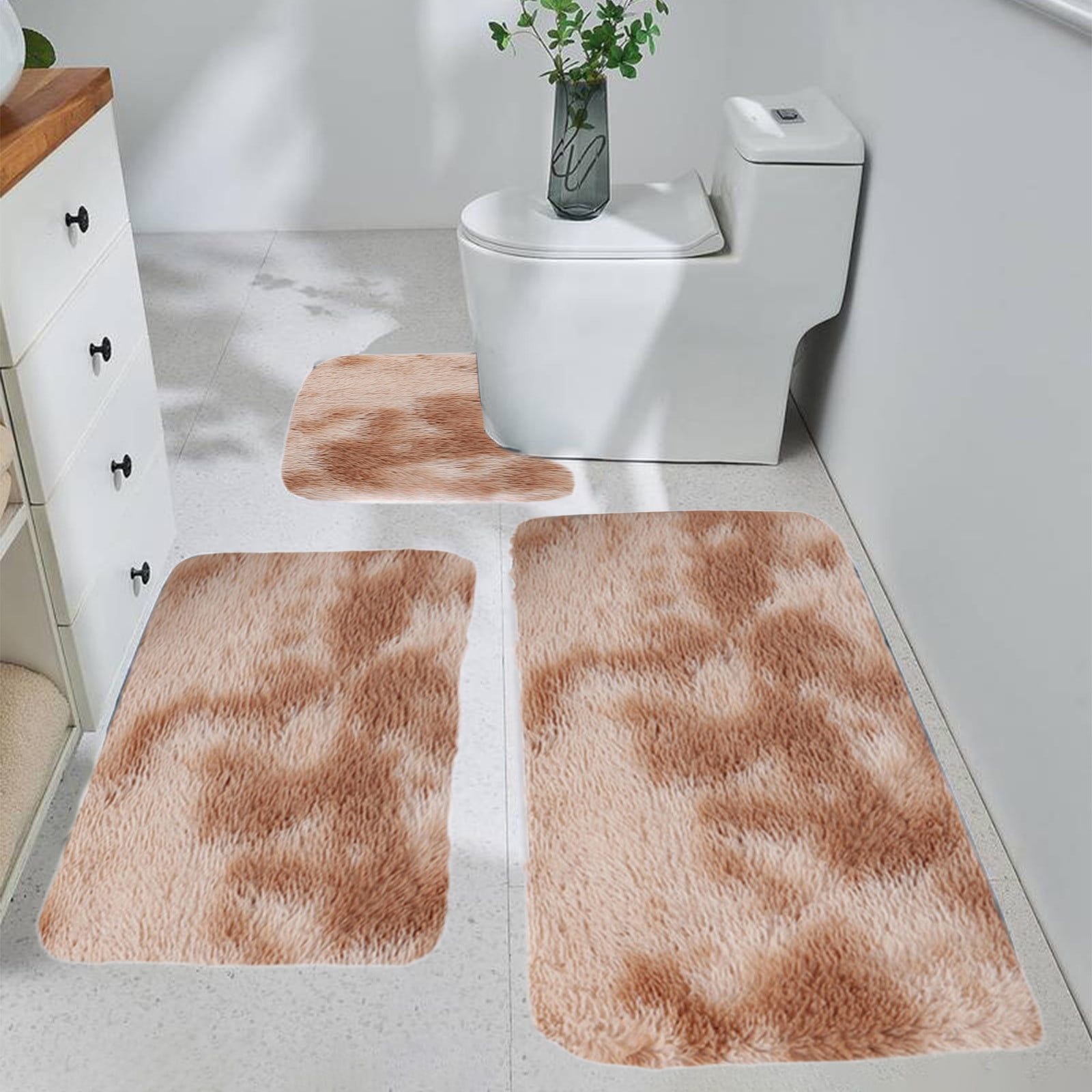 Tyidzon 5Pc Bath Mats for Bathroom, Quick-Dry Bathroom Rugs Sets Washable Non-Slip Bath Mat Ultra Soft Absorbent with U-Shaped Toilet for Bathroom, Tub, Shower, Gray 01-Khaki - Image 2