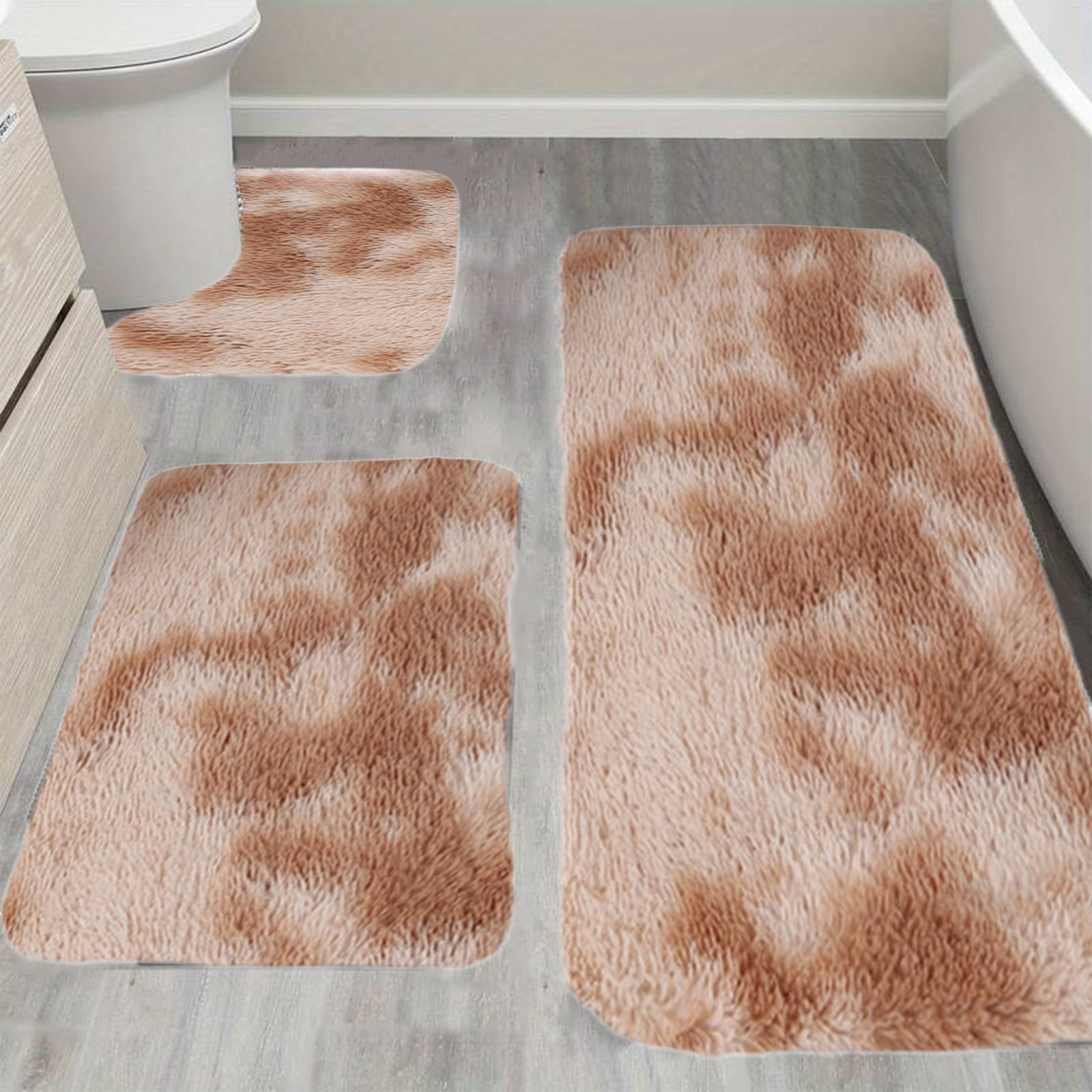Tyidzon 5Pc Bath Mats for Bathroom, Quick-Dry Bathroom Rugs Sets Washable Non-Slip Bath Mat Ultra Soft Absorbent with U-Shaped Toilet for Bathroom, Tub, Shower, Gray 01-Khaki - Image 5