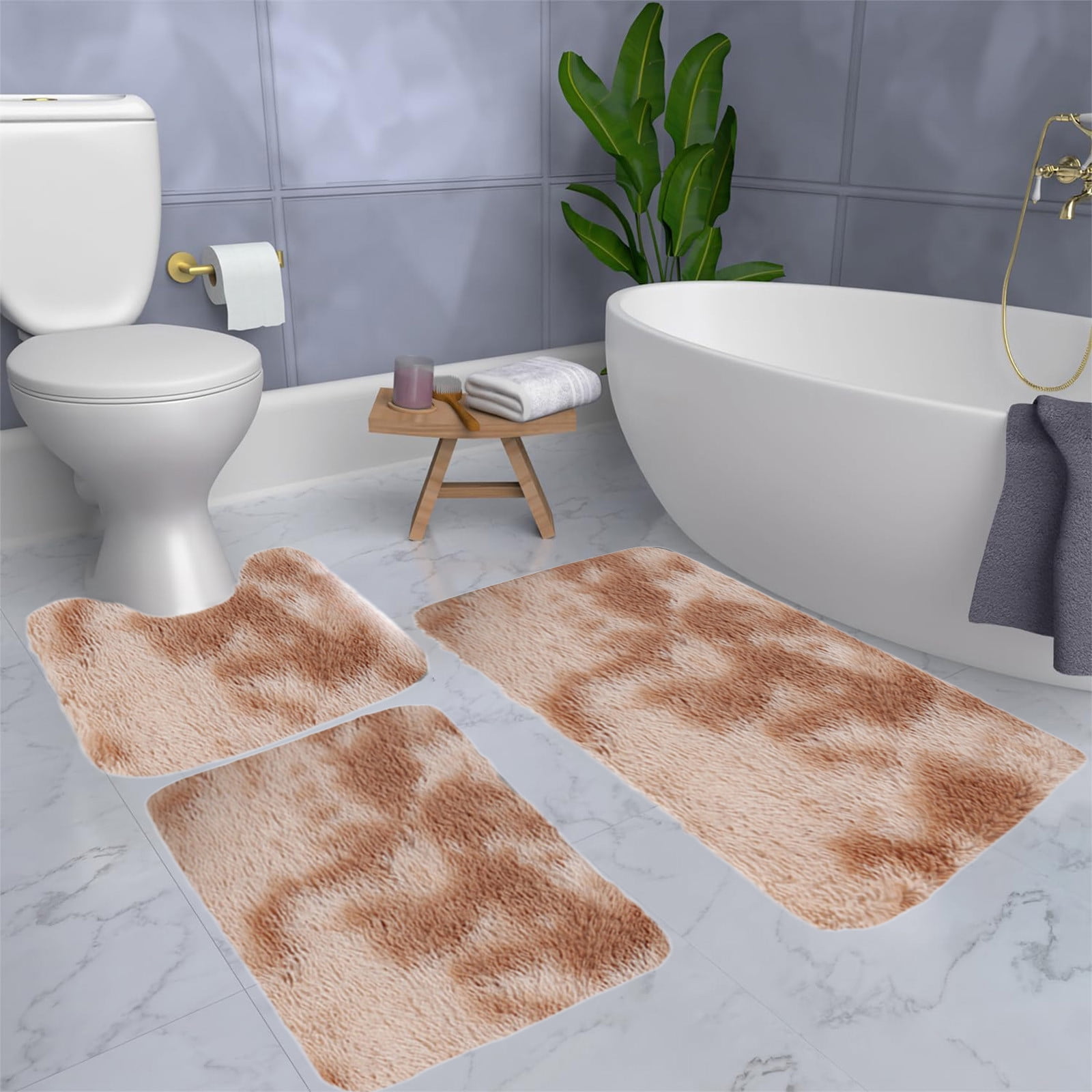 Tyidzon 5Pc Bath Mats for Bathroom, Quick-Dry Bathroom Rugs Sets Washable Non-Slip Bath Mat Ultra Soft Absorbent with U-Shaped Toilet for Bathroom, Tub, Shower, Gray 01-Khaki - Image 7
