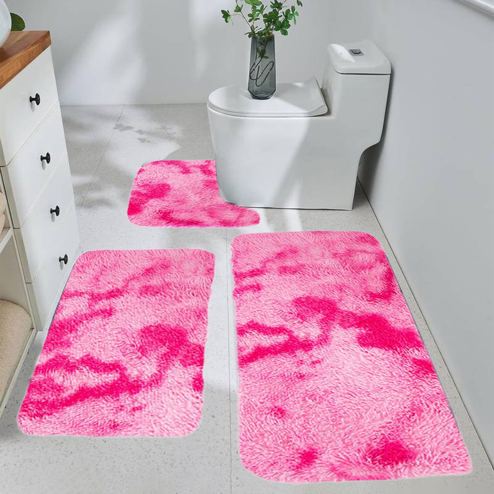 Tyidzon 5Pc Bath Mats for Bathroom, Quick-Dry Bathroom Rugs Sets Washable Non-Slip Bath Mat Ultra Soft Absorbent with U-Shaped Toilet for Bathroom, Tub, Shower, Gray 01-Pink - Image 2