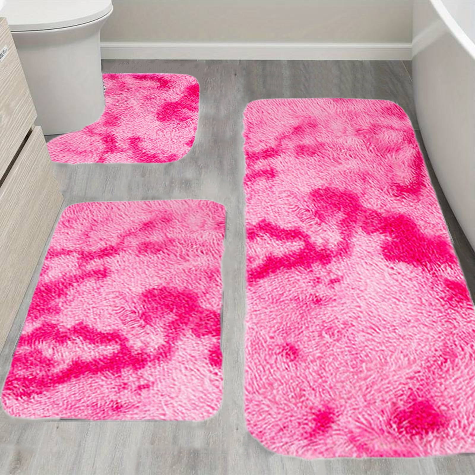 Tyidzon 5Pc Bath Mats for Bathroom, Quick-Dry Bathroom Rugs Sets Washable Non-Slip Bath Mat Ultra Soft Absorbent with U-Shaped Toilet for Bathroom, Tub, Shower, Gray 01-Pink - Image 5