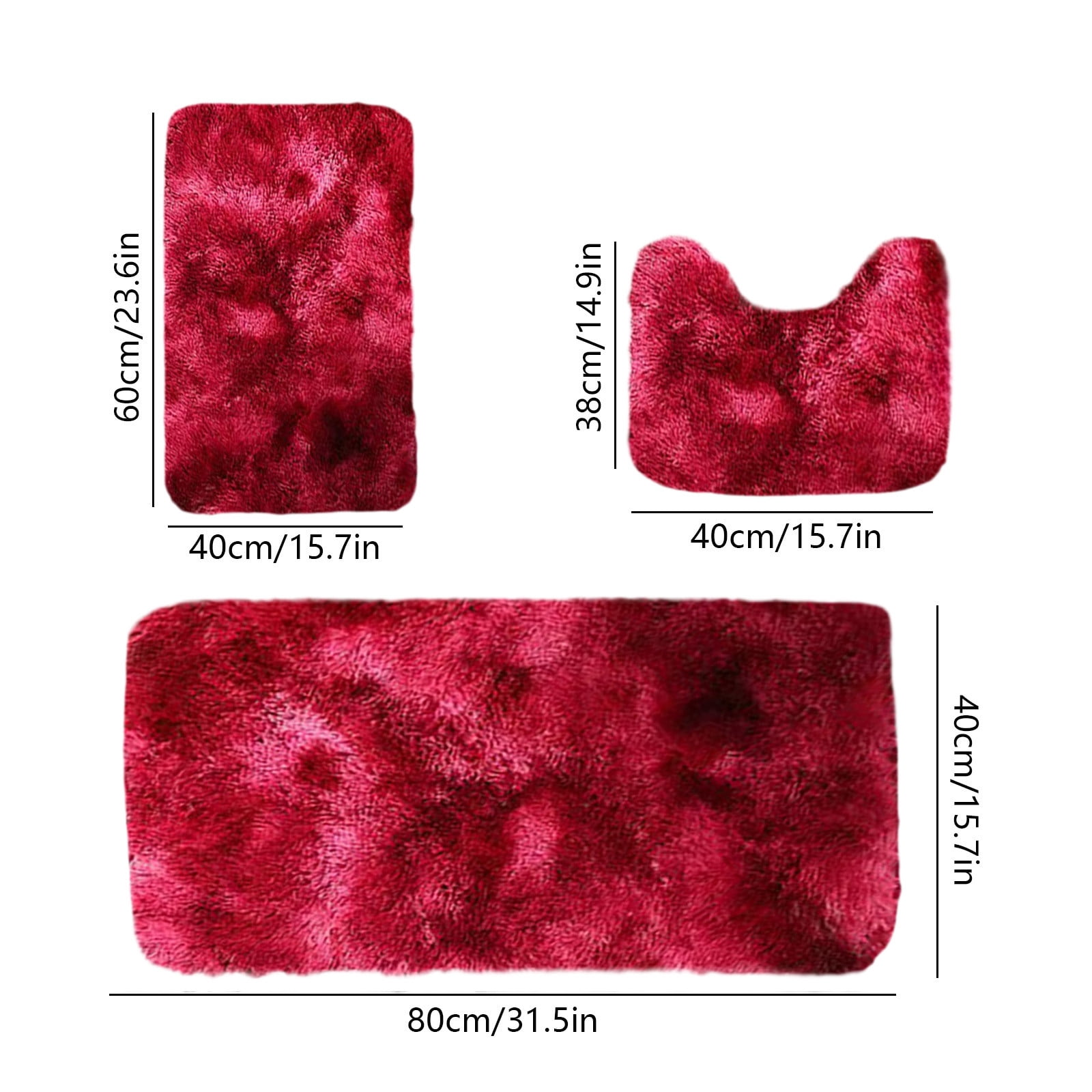 Tyidzon 5Pc Bath Mats for Bathroom, Quick-Dry Bathroom Rugs Sets Washable Non-Slip Bath Mat Ultra Soft Absorbent with U-Shaped Toilet for Bathroom, Tub, Shower, Gray 01-Red - Image 3