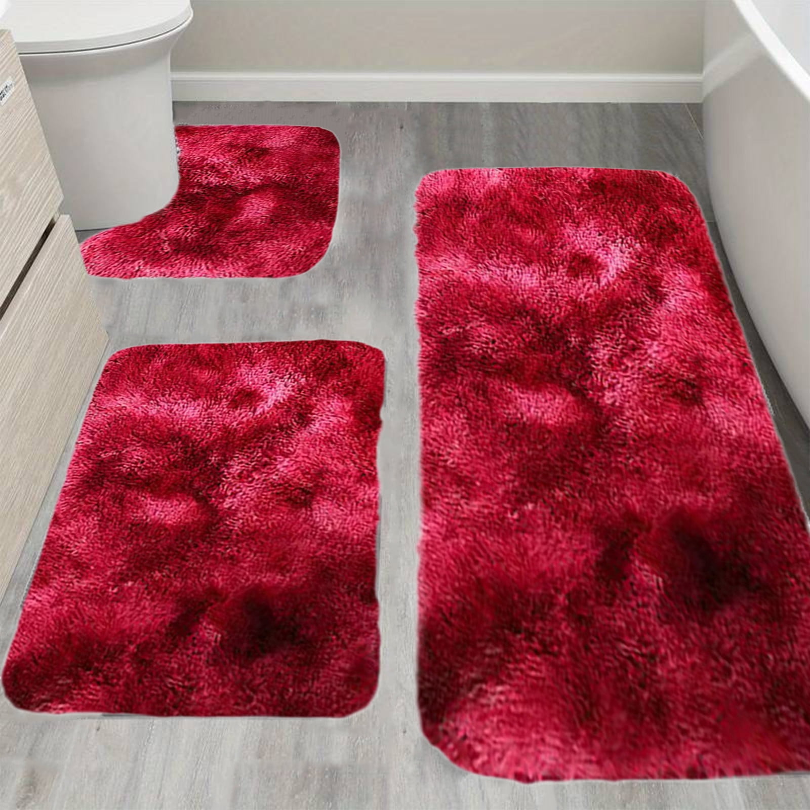 Tyidzon 5Pc Bath Mats for Bathroom, Quick-Dry Bathroom Rugs Sets Washable Non-Slip Bath Mat Ultra Soft Absorbent with U-Shaped Toilet for Bathroom, Tub, Shower, Gray 01-Red - Image 5