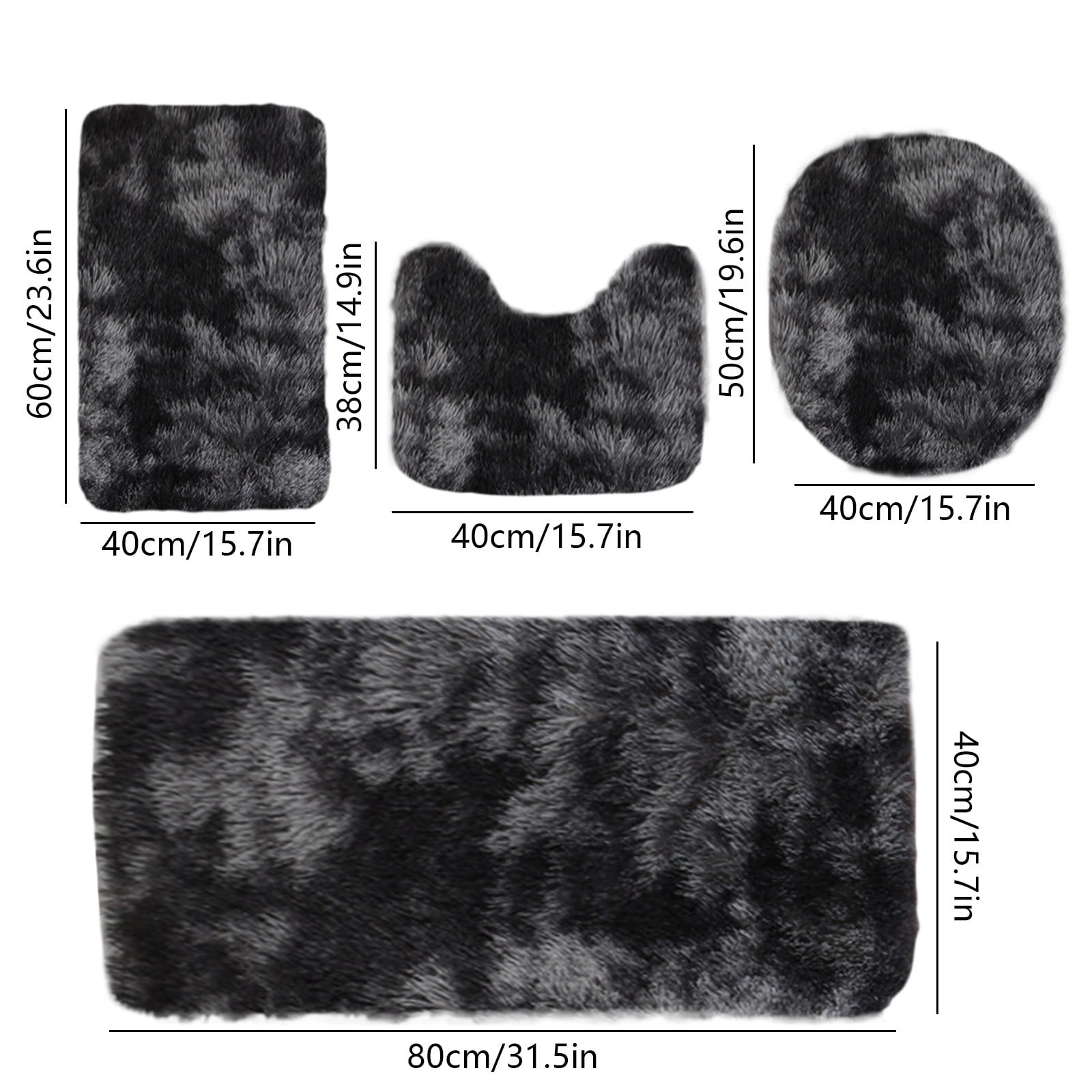 Tyidzon 5Pc Bath Mats for Bathroom, Quick-Dry Bathroom Rugs Sets Washable Non-Slip Bath Mat Ultra Soft Absorbent with U-Shaped Toilet for Bathroom, Tub, Shower, Gray 02-Black - Image 3