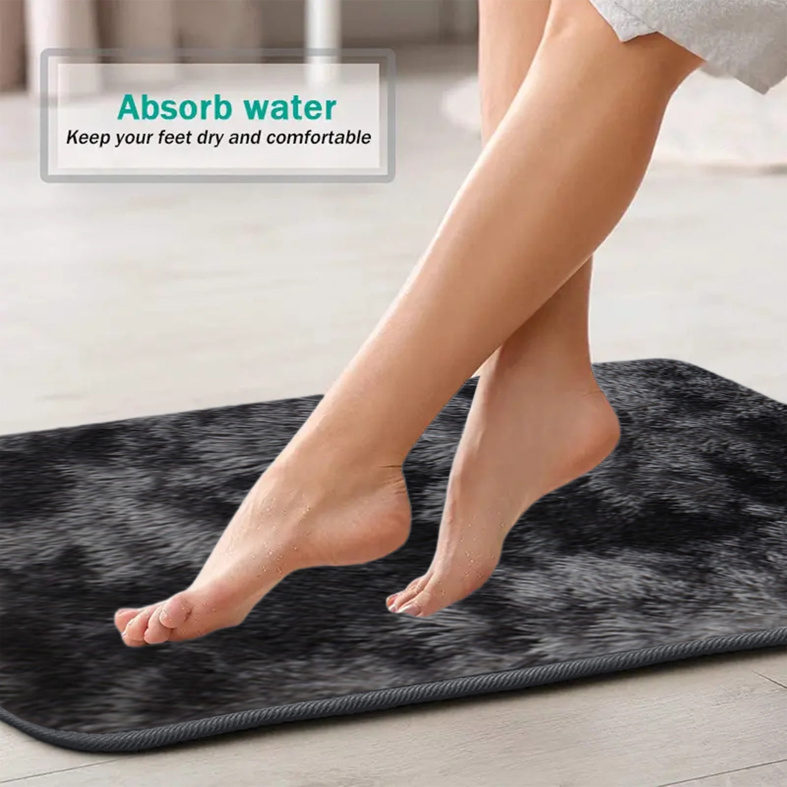 Tyidzon 5Pc Bath Mats for Bathroom, Quick-Dry Bathroom Rugs Sets Washable Non-Slip Bath Mat Ultra Soft Absorbent with U-Shaped Toilet for Bathroom, Tub, Shower, Gray 02-Black - Image 7