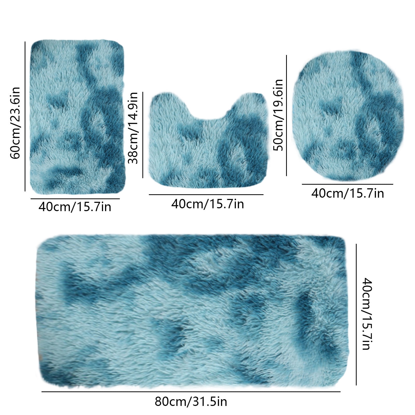 Tyidzon 5Pc Bath Mats for Bathroom, Quick-Dry Bathroom Rugs Sets Washable Non-Slip Bath Mat Ultra Soft Absorbent with U-Shaped Toilet for Bathroom, Tub, Shower, Gray 02-Blue - Image 3