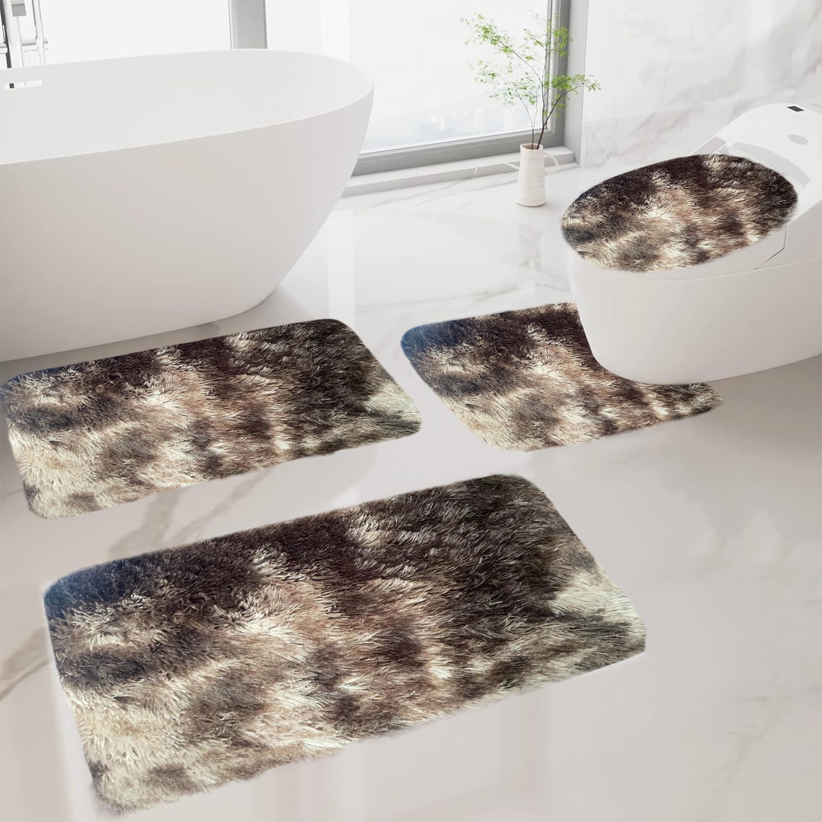 Tyidzon 5Pc Bath Mats for Bathroom, Quick-Dry Bathroom Rugs Sets Washable Non-Slip Bath Mat Ultra Soft Absorbent with U-Shaped Toilet for Bathroom, Tub, Shower, Gray 02-Brown - Image 2