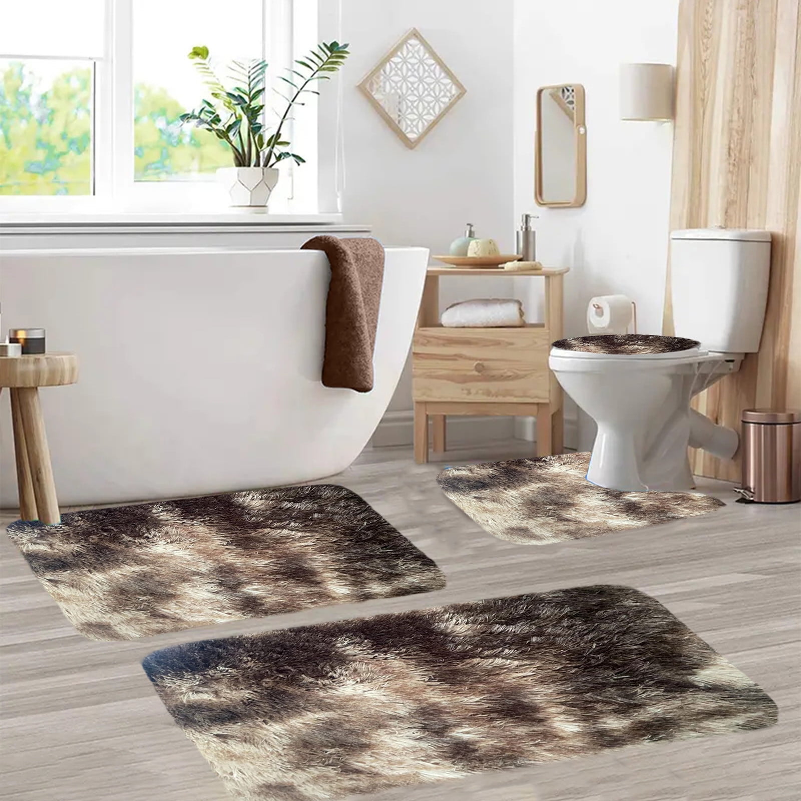 Tyidzon 5Pc Bath Mats for Bathroom, Quick-Dry Bathroom Rugs Sets Washable Non-Slip Bath Mat Ultra Soft Absorbent with U-Shaped Toilet for Bathroom, Tub, Shower, Gray 02-Brown - Image 4