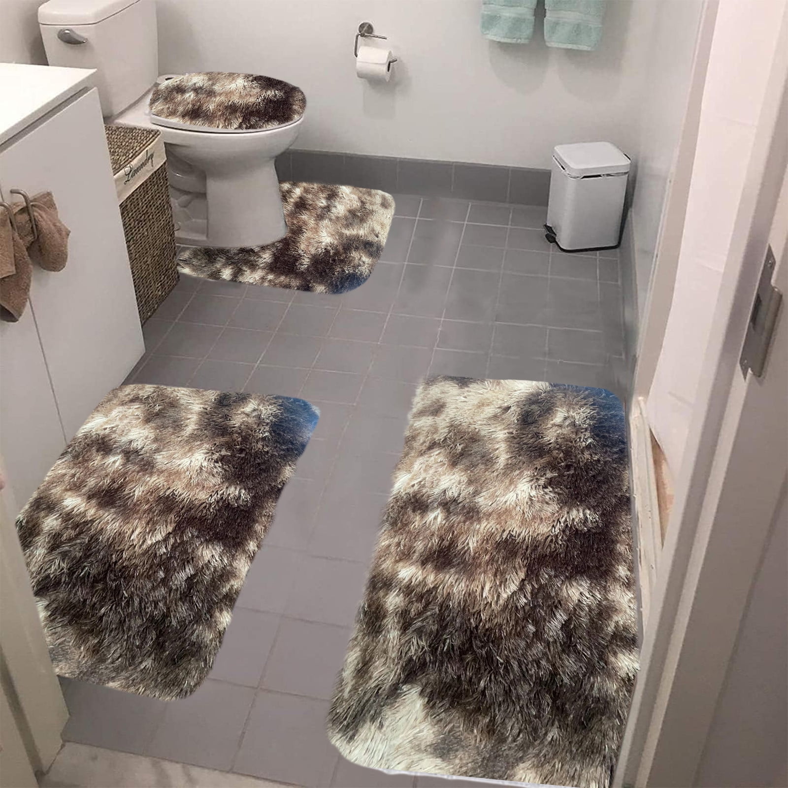 Tyidzon 5Pc Bath Mats for Bathroom, Quick-Dry Bathroom Rugs Sets Washable Non-Slip Bath Mat Ultra Soft Absorbent with U-Shaped Toilet for Bathroom, Tub, Shower, Gray 02-Brown - Image 5