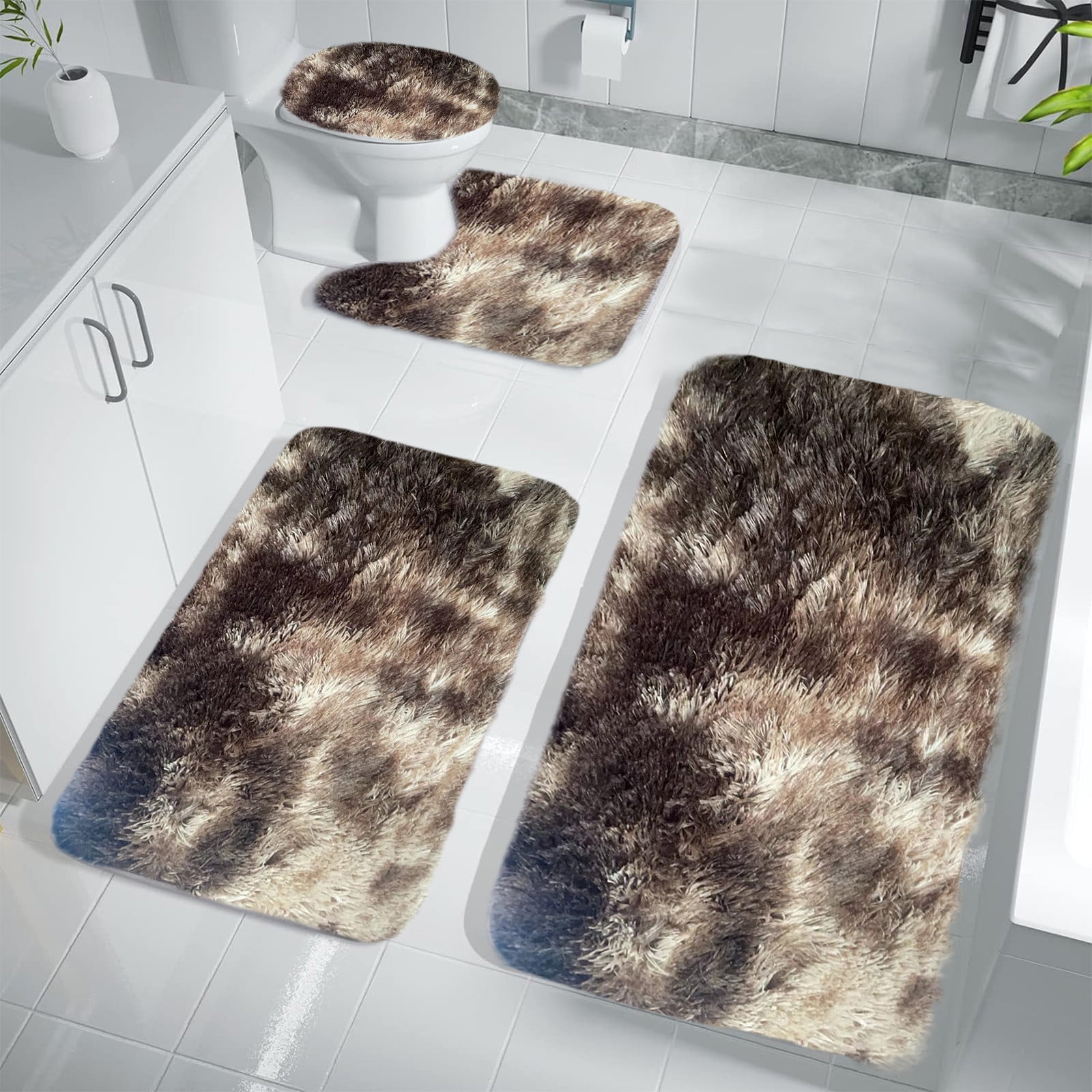 Tyidzon 5Pc Bath Mats for Bathroom, Quick-Dry Bathroom Rugs Sets Washable Non-Slip Bath Mat Ultra Soft Absorbent with U-Shaped Toilet for Bathroom, Tub, Shower, Gray 02-Brown - Image 6
