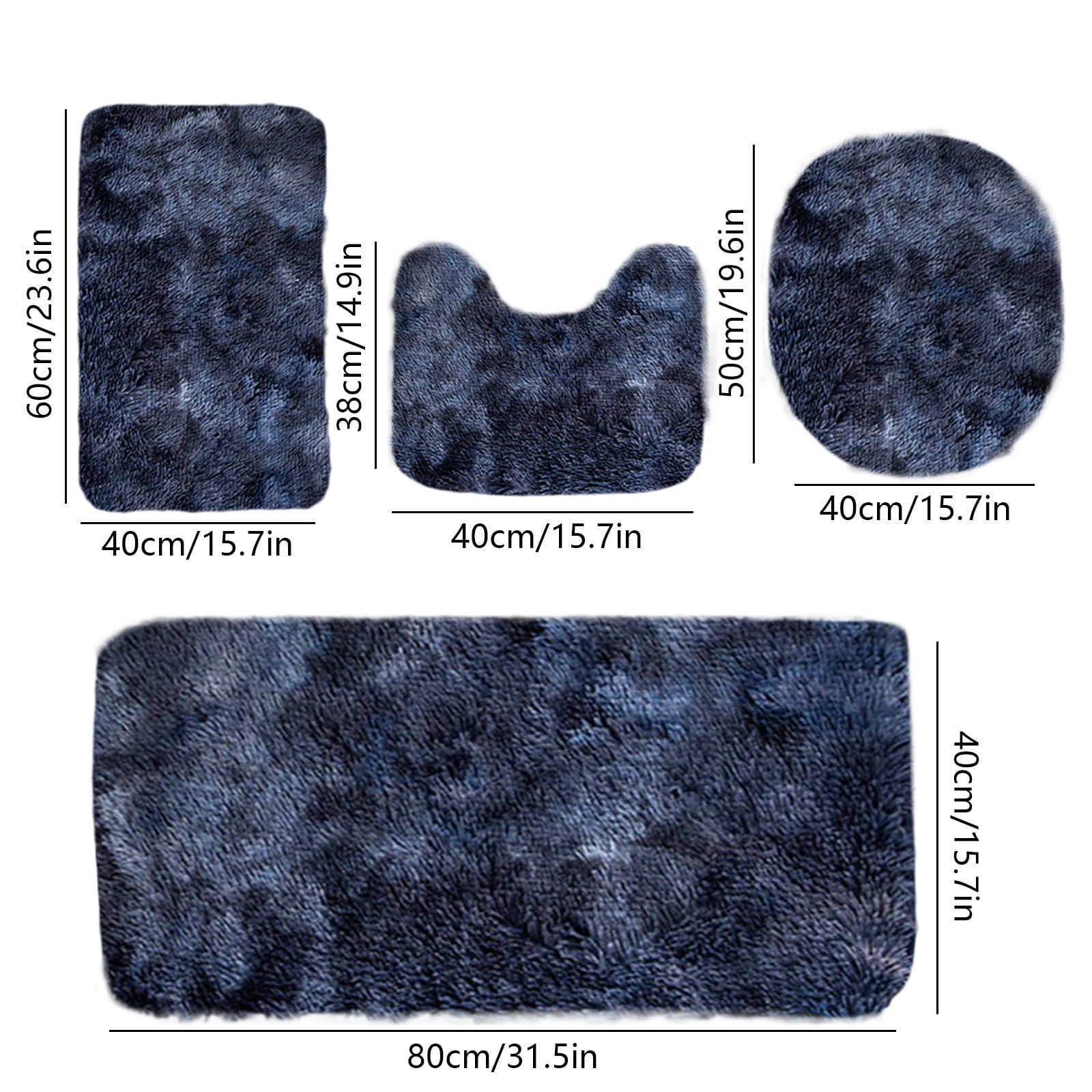 Tyidzon 5Pc Bath Mats for Bathroom, Quick-Dry Bathroom Rugs Sets Washable Non-Slip Bath Mat Ultra Soft Absorbent with U-Shaped Toilet for Bathroom, Tub, Shower, Gray 02-Dark Blue - Image 3