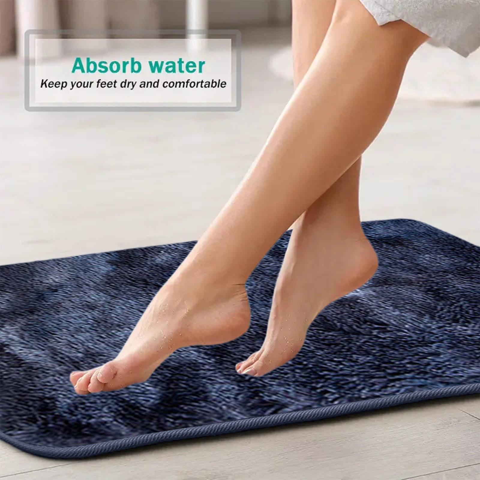 Tyidzon 5Pc Bath Mats for Bathroom, Quick-Dry Bathroom Rugs Sets Washable Non-Slip Bath Mat Ultra Soft Absorbent with U-Shaped Toilet for Bathroom, Tub, Shower, Gray 02-Dark Blue - Image 7