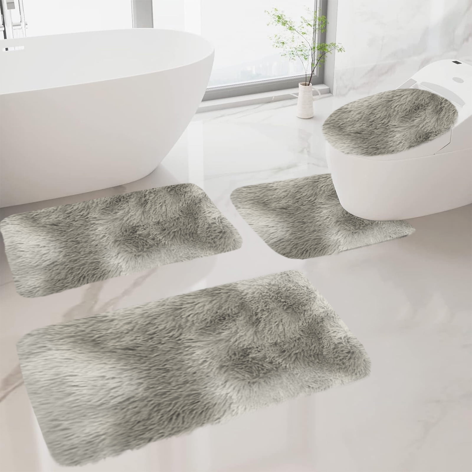 Tyidzon 5Pc Bath Mats for Bathroom, Quick-Dry Bathroom Rugs Sets Washable Non-Slip Bath Mat Ultra Soft Absorbent with U-Shaped Toilet for Bathroom, Tub, Shower, Gray 02-Gray - Image 2