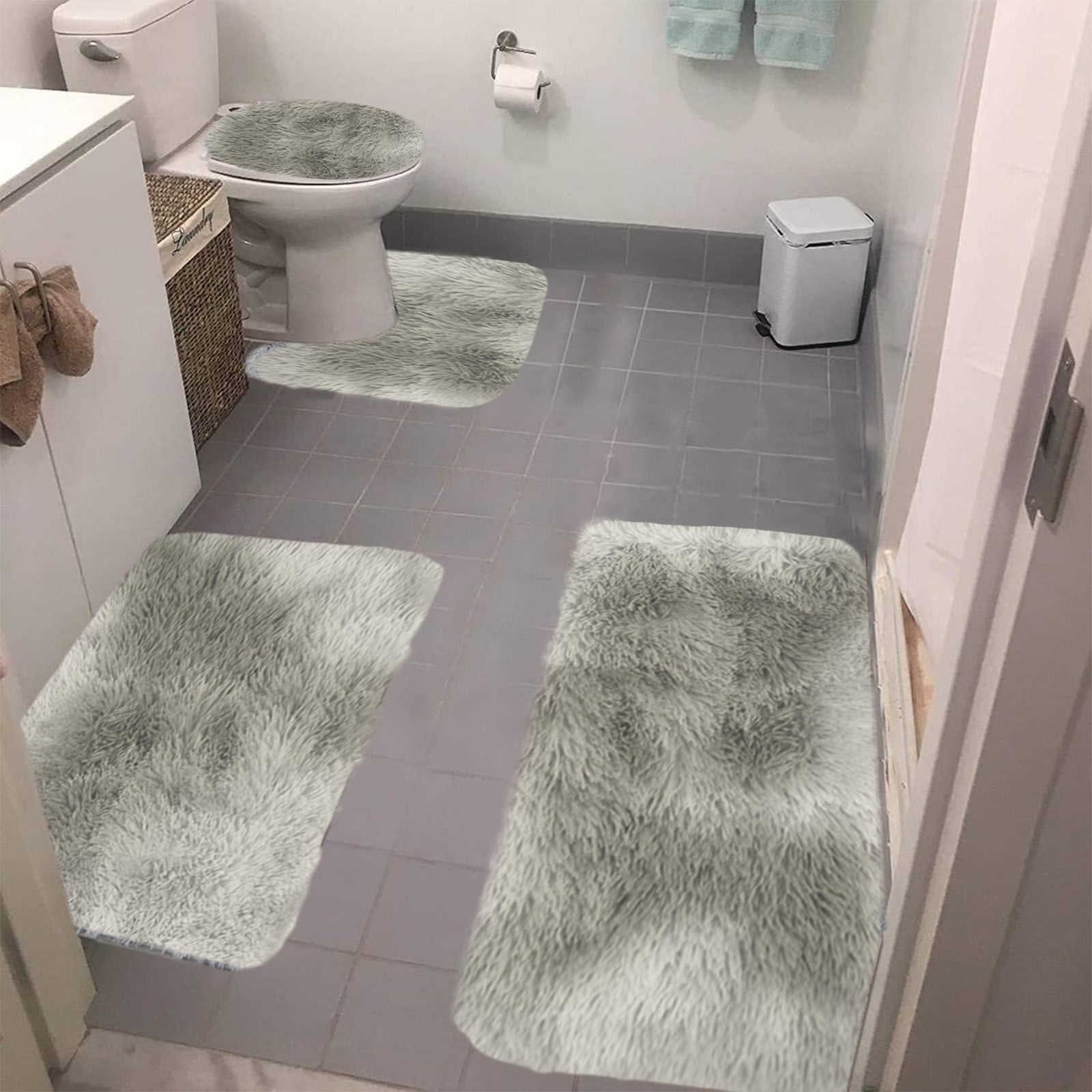 Tyidzon 5Pc Bath Mats for Bathroom, Quick-Dry Bathroom Rugs Sets Washable Non-Slip Bath Mat Ultra Soft Absorbent with U-Shaped Toilet for Bathroom, Tub, Shower, Gray 02-Gray - Image 4