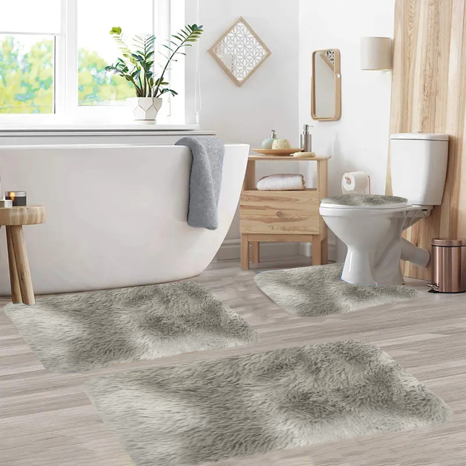 Tyidzon 5Pc Bath Mats for Bathroom, Quick-Dry Bathroom Rugs Sets Washable Non-Slip Bath Mat Ultra Soft Absorbent with U-Shaped Toilet for Bathroom, Tub, Shower, Gray 02-Gray - Image 5