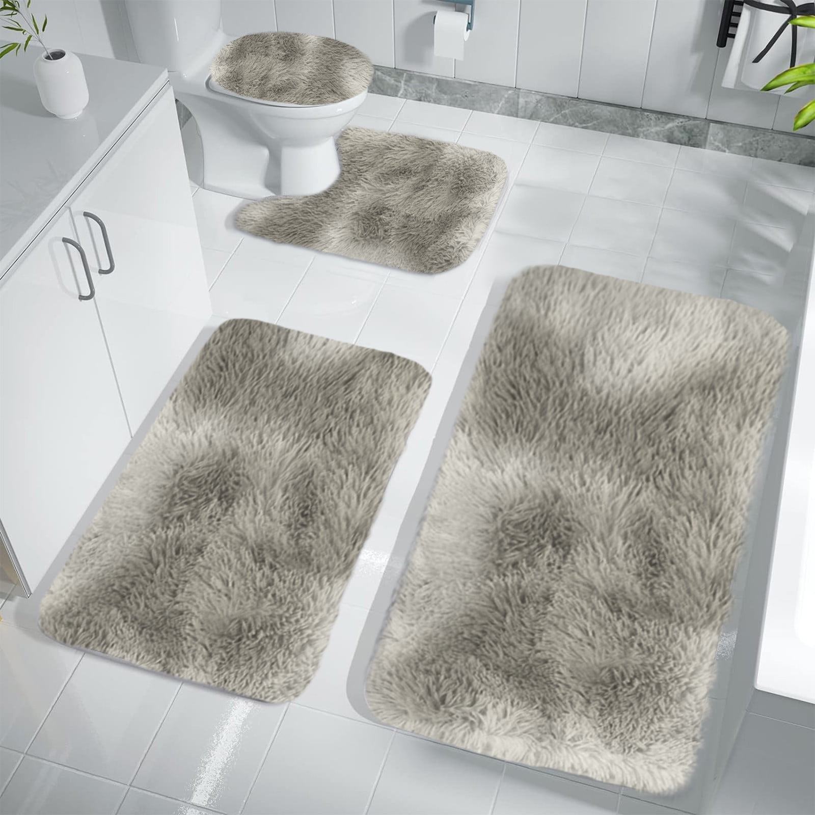 Tyidzon 5Pc Bath Mats for Bathroom, Quick-Dry Bathroom Rugs Sets Washable Non-Slip Bath Mat Ultra Soft Absorbent with U-Shaped Toilet for Bathroom, Tub, Shower, Gray 02-Gray - Image 6