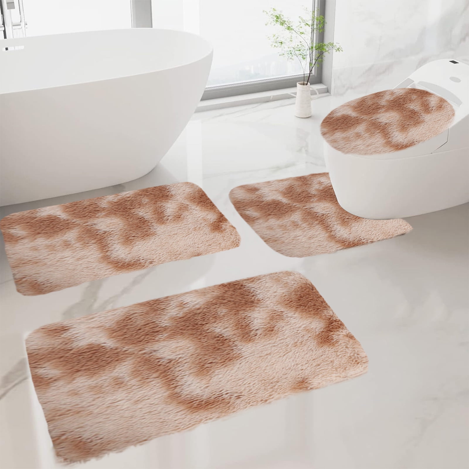 Tyidzon 5Pc Bath Mats for Bathroom, Quick-Dry Bathroom Rugs Sets Washable Non-Slip Bath Mat Ultra Soft Absorbent with U-Shaped Toilet for Bathroom, Tub, Shower, Gray 02-Khaki - Image 2