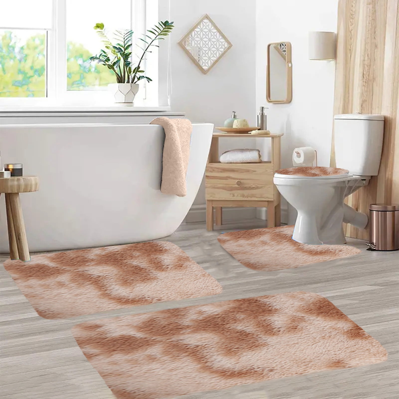 Tyidzon 5Pc Bath Mats for Bathroom, Quick-Dry Bathroom Rugs Sets Washable Non-Slip Bath Mat Ultra Soft Absorbent with U-Shaped Toilet for Bathroom, Tub, Shower, Gray 02-Khaki - Image 4