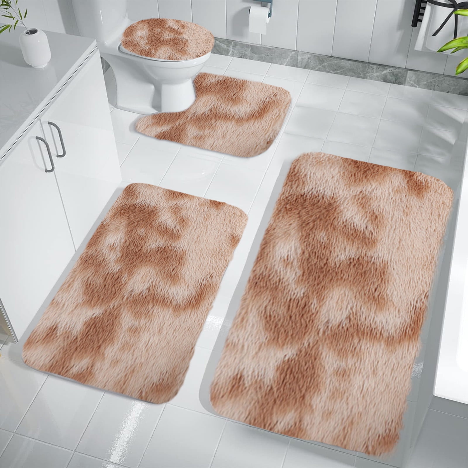 Tyidzon 5Pc Bath Mats for Bathroom, Quick-Dry Bathroom Rugs Sets Washable Non-Slip Bath Mat Ultra Soft Absorbent with U-Shaped Toilet for Bathroom, Tub, Shower, Gray 02-Khaki - Image 5