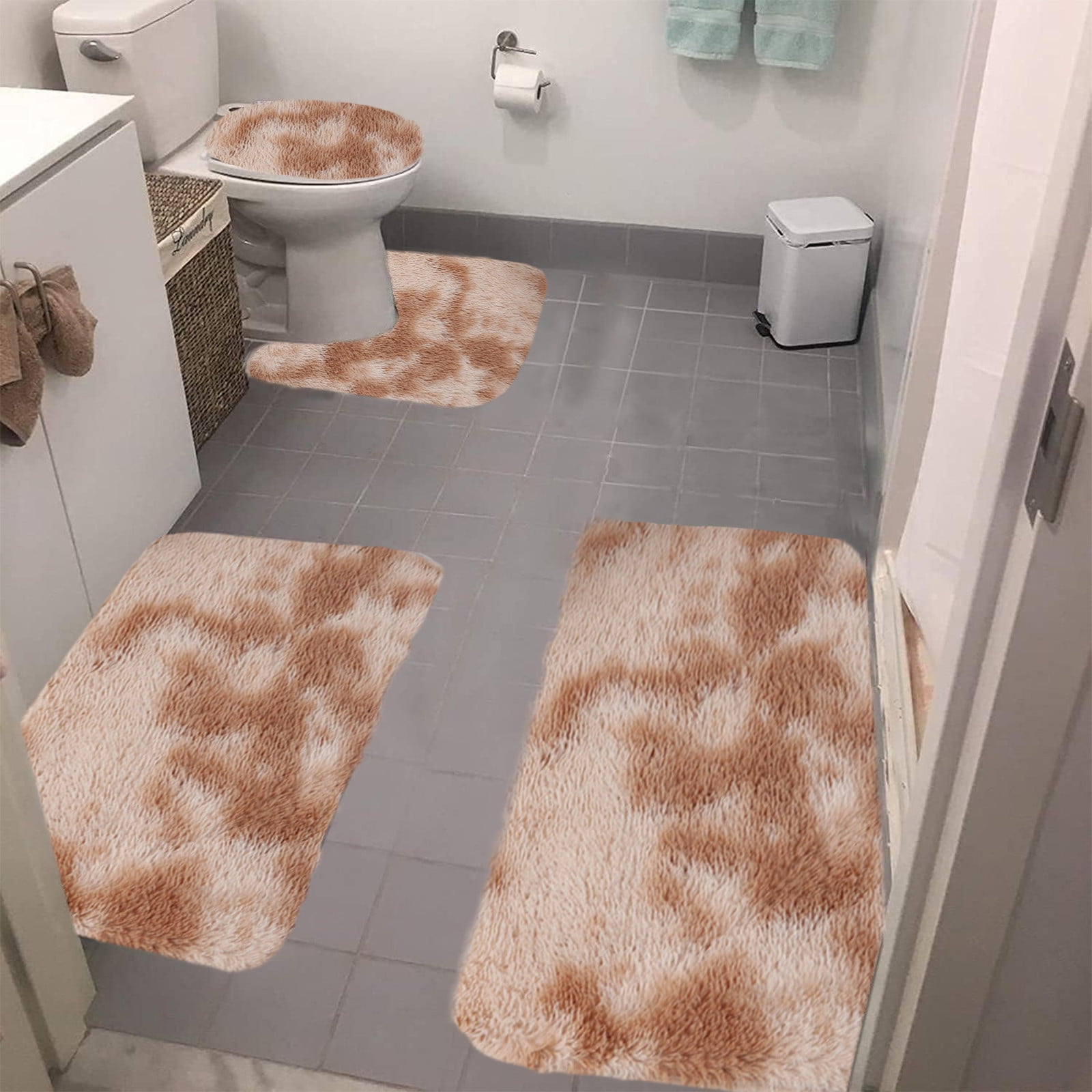 Tyidzon 5Pc Bath Mats for Bathroom, Quick-Dry Bathroom Rugs Sets Washable Non-Slip Bath Mat Ultra Soft Absorbent with U-Shaped Toilet for Bathroom, Tub, Shower, Gray 02-Khaki - Image 6