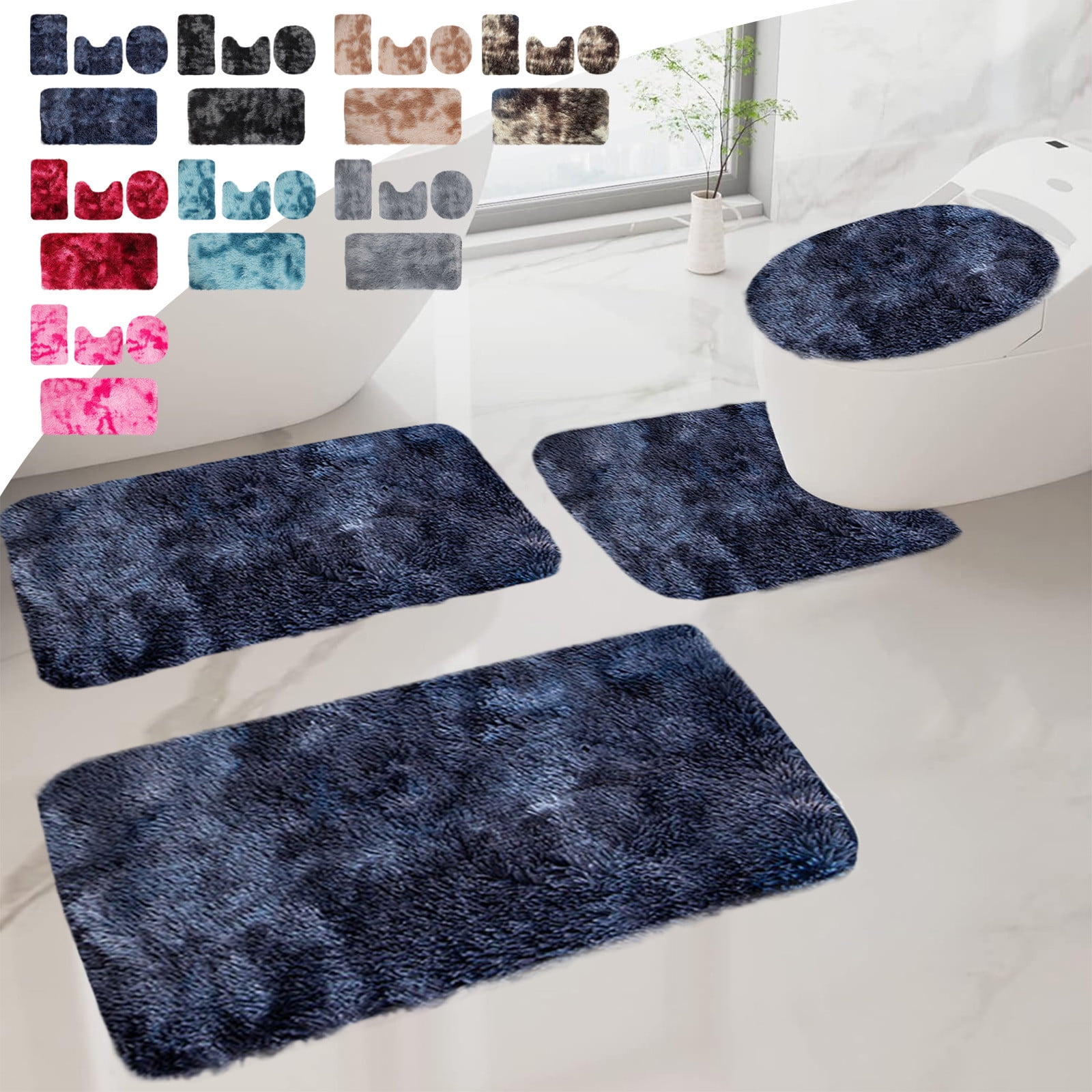 Tyidzon 5Pc Bath Mats for Bathroom, Quick-Dry Bathroom Rugs Sets Washable Non-Slip Bath Mat Ultra Soft Absorbent with U-Shaped Toilet for Bathroom, Tub, Shower, Gray 02-Red - Image 1
