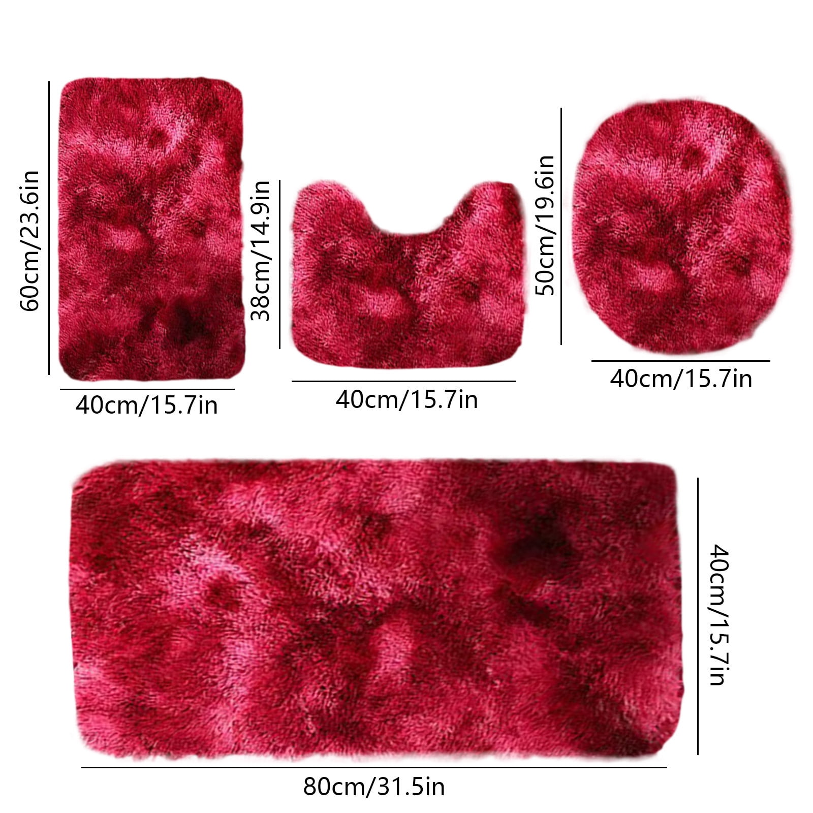 Tyidzon 5Pc Bath Mats for Bathroom, Quick-Dry Bathroom Rugs Sets Washable Non-Slip Bath Mat Ultra Soft Absorbent with U-Shaped Toilet for Bathroom, Tub, Shower, Gray 02-Red - Image 3