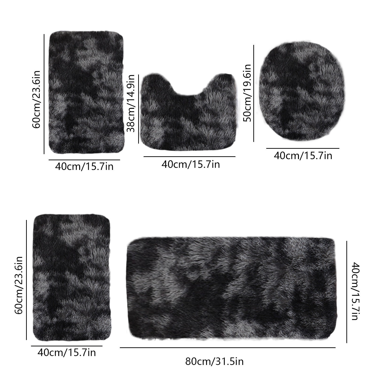 Tyidzon 5Pc Bath Mats for Bathroom, Quick-Dry Bathroom Rugs Sets Washable Non-Slip Bath Mat Ultra Soft Absorbent with U-Shaped Toilet for Bathroom, Tub, Shower, Gray 03-Black - Image 3
