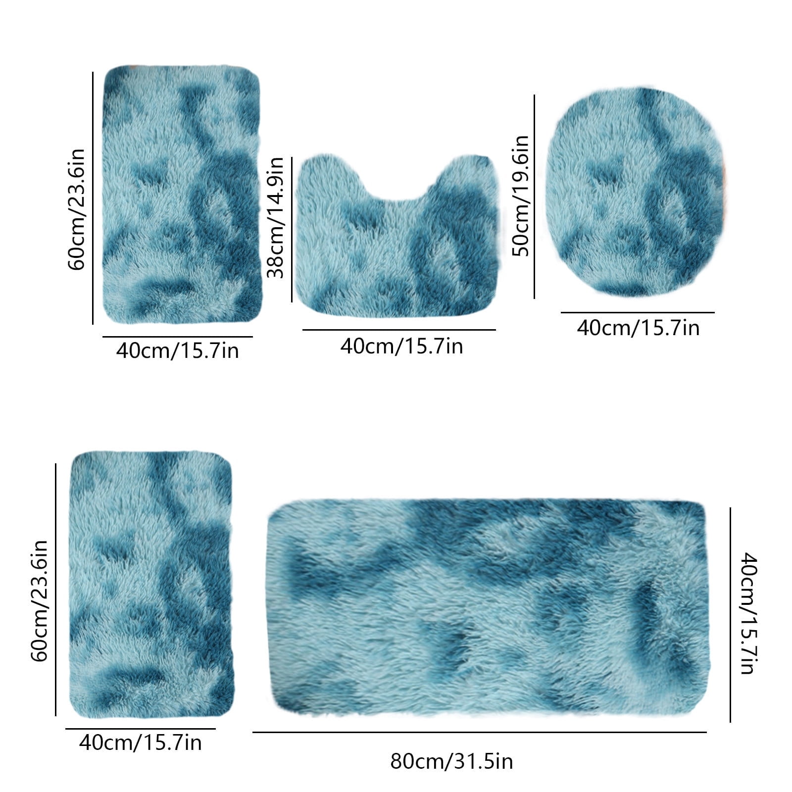 Tyidzon 5Pc Bath Mats for Bathroom, Quick-Dry Bathroom Rugs Sets Washable Non-Slip Bath Mat Ultra Soft Absorbent with U-Shaped Toilet for Bathroom, Tub, Shower, Gray 03-Blue - Image 3