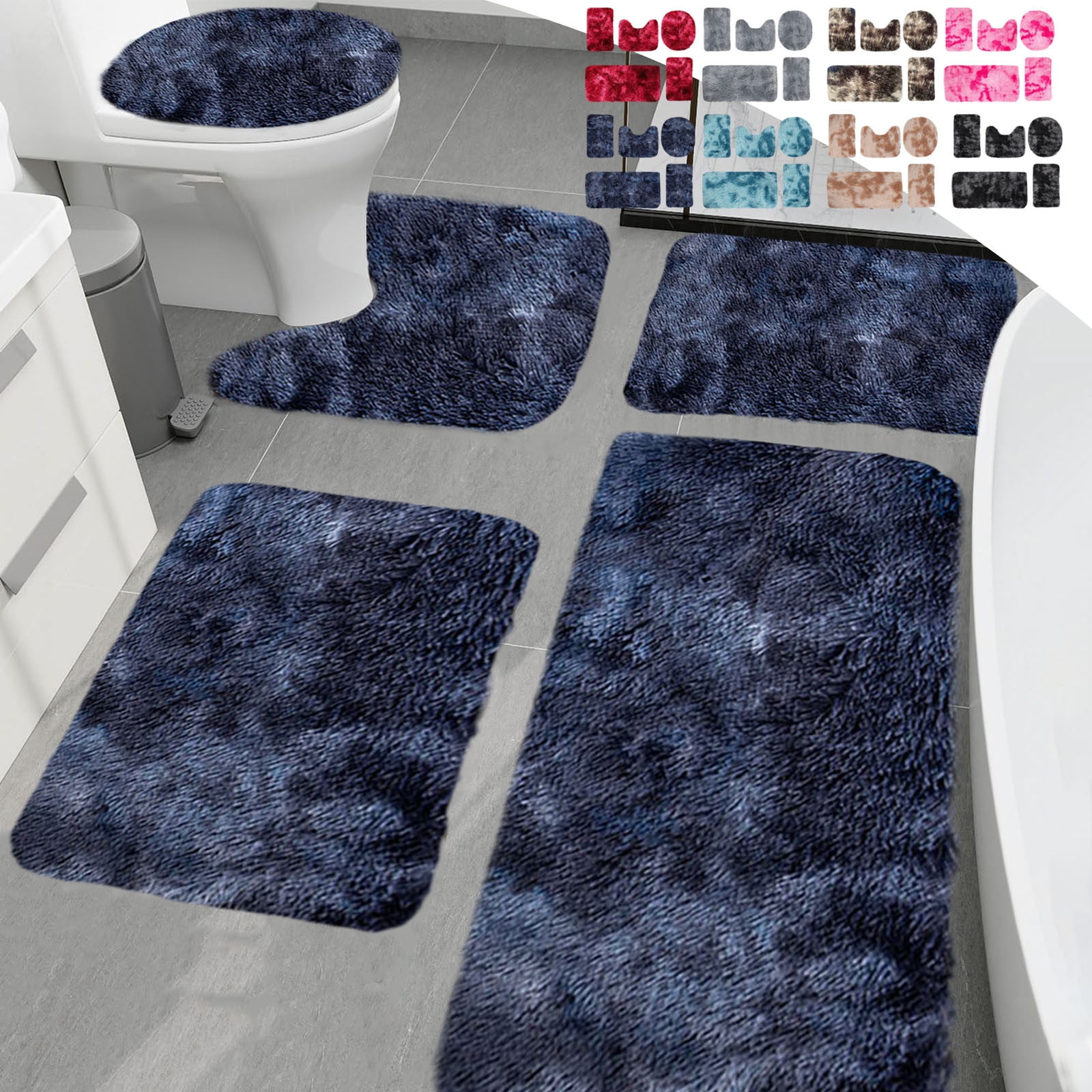 Tyidzon 5Pc Bath Mats for Bathroom, Quick-Dry Bathroom Rugs Sets Washable Non-Slip Bath Mat Ultra Soft Absorbent with U-Shaped Toilet for Bathroom, Tub, Shower, Gray 03-Gray - Image 1