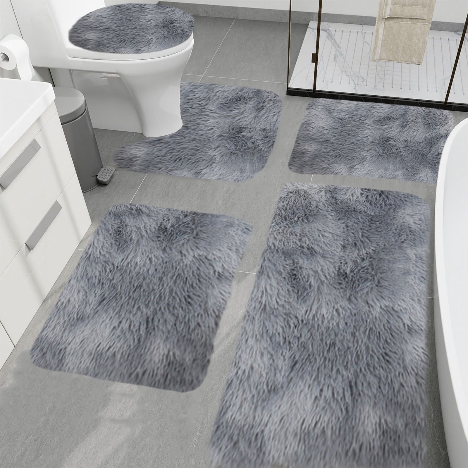 Tyidzon 5Pc Bath Mats for Bathroom, Quick-Dry Bathroom Rugs Sets Washable Non-Slip Bath Mat Ultra Soft Absorbent with U-Shaped Toilet for Bathroom, Tub, Shower, Gray 03-Gray - Image 2