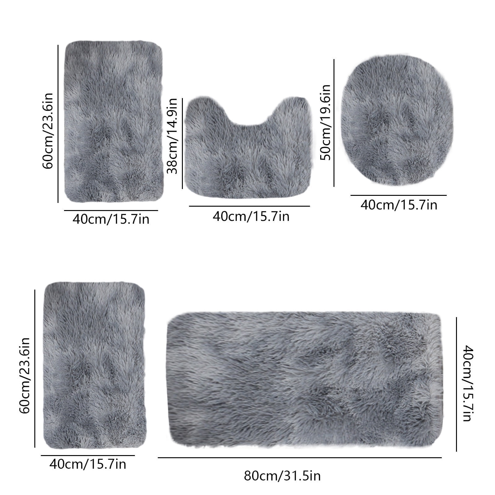 Tyidzon 5Pc Bath Mats for Bathroom, Quick-Dry Bathroom Rugs Sets Washable Non-Slip Bath Mat Ultra Soft Absorbent with U-Shaped Toilet for Bathroom, Tub, Shower, Gray 03-Gray - Image 3