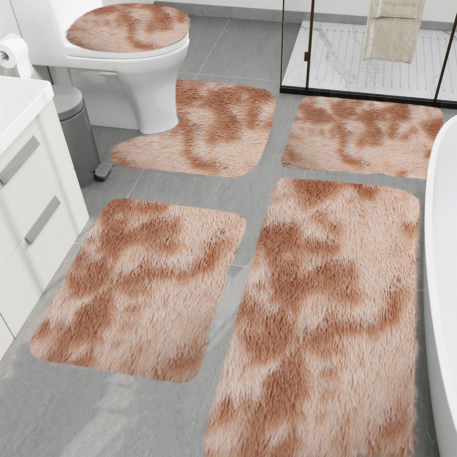 Tyidzon 5Pc Bath Mats for Bathroom, Quick-Dry Bathroom Rugs Sets Washable Non-Slip Bath Mat Ultra Soft Absorbent with U-Shaped Toilet for Bathroom, Tub, Shower, Gray 03-Khaki - Image 2