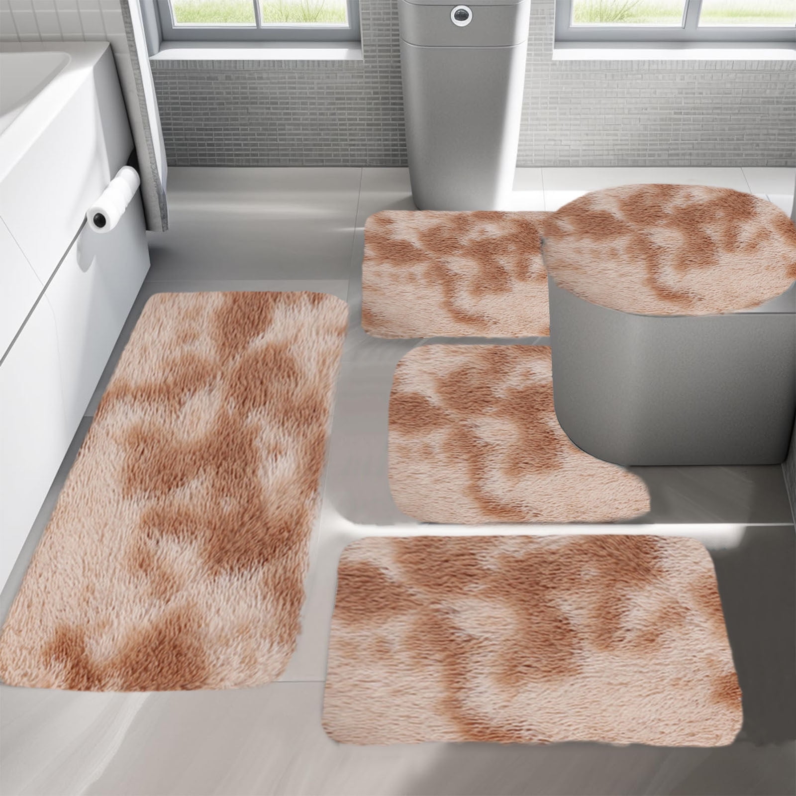 Tyidzon 5Pc Bath Mats for Bathroom, Quick-Dry Bathroom Rugs Sets Washable Non-Slip Bath Mat Ultra Soft Absorbent with U-Shaped Toilet for Bathroom, Tub, Shower, Gray 03-Khaki - Image 4