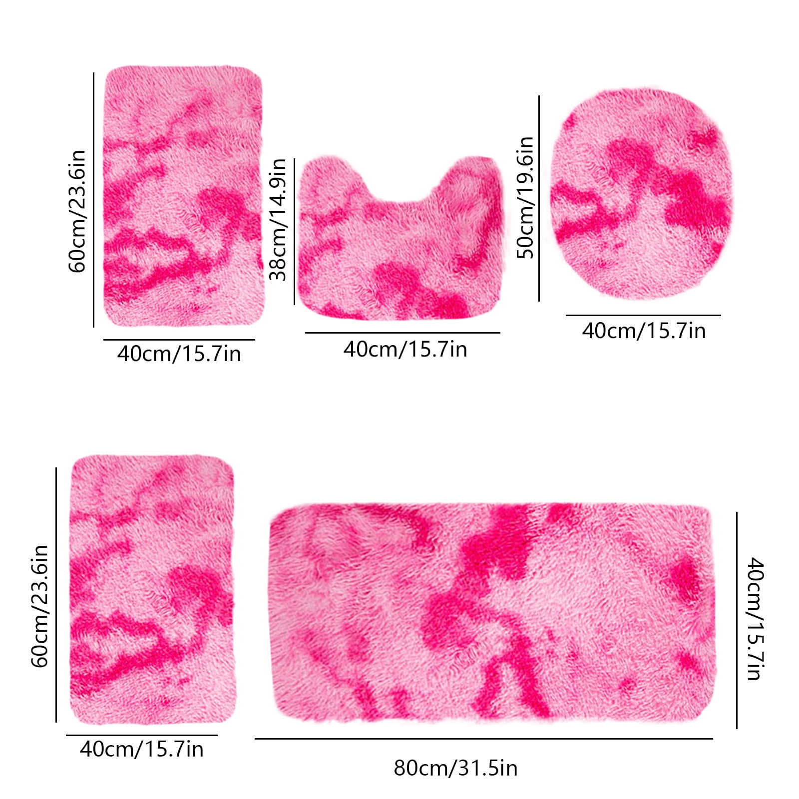 Tyidzon 5Pc Bath Mats for Bathroom, Quick-Dry Bathroom Rugs Sets Washable Non-Slip Bath Mat Ultra Soft Absorbent with U-Shaped Toilet for Bathroom, Tub, Shower, Gray 03-Pink - Image 3