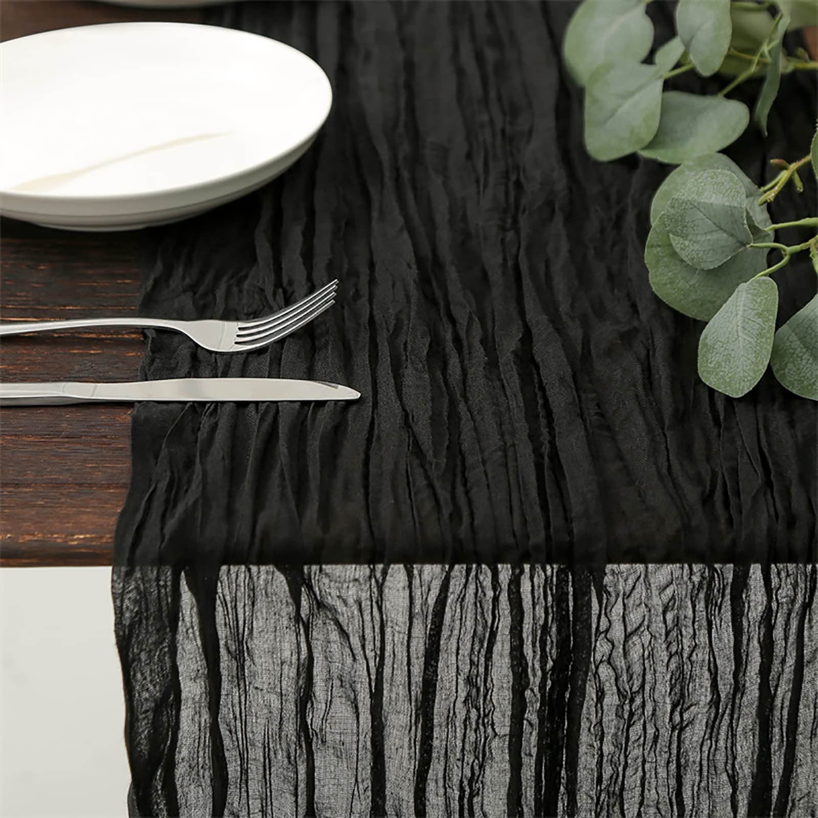 PALIFEUR Cheesecloth Table Runner, 35 x 71 Inch Cheese Cloth Table Runner for Wedding Bridal Shower Party, Home Decorations Table Runners Cheesecloth Black - Image 1
