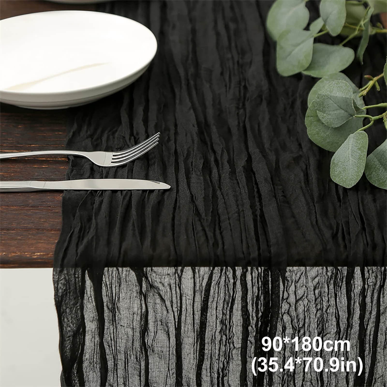 PALIFEUR Cheesecloth Table Runner, 35 x 71 Inch Cheese Cloth Table Runner for Wedding Bridal Shower Party, Home Decorations Table Runners Cheesecloth Black - Image 2