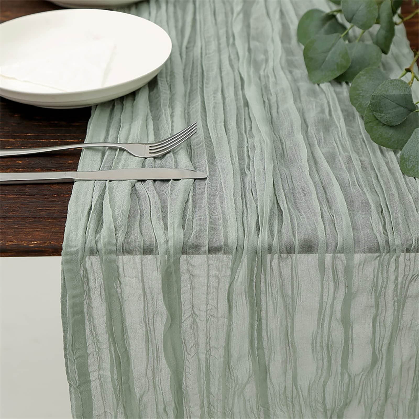 PALIFEUR Cheesecloth Table Runner, 35 x 71 Inch Cheese Cloth Table Runner for Wedding Bridal Shower Party, Home Decorations Table Runners Cheesecloth Green - Image 1