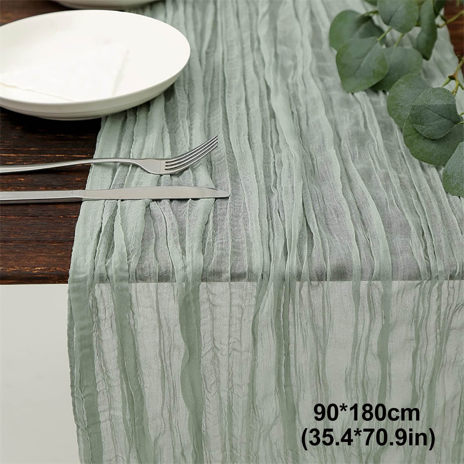PALIFEUR Cheesecloth Table Runner, 35 x 71 Inch Cheese Cloth Table Runner for Wedding Bridal Shower Party, Home Decorations Table Runners Cheesecloth Green - Image 2