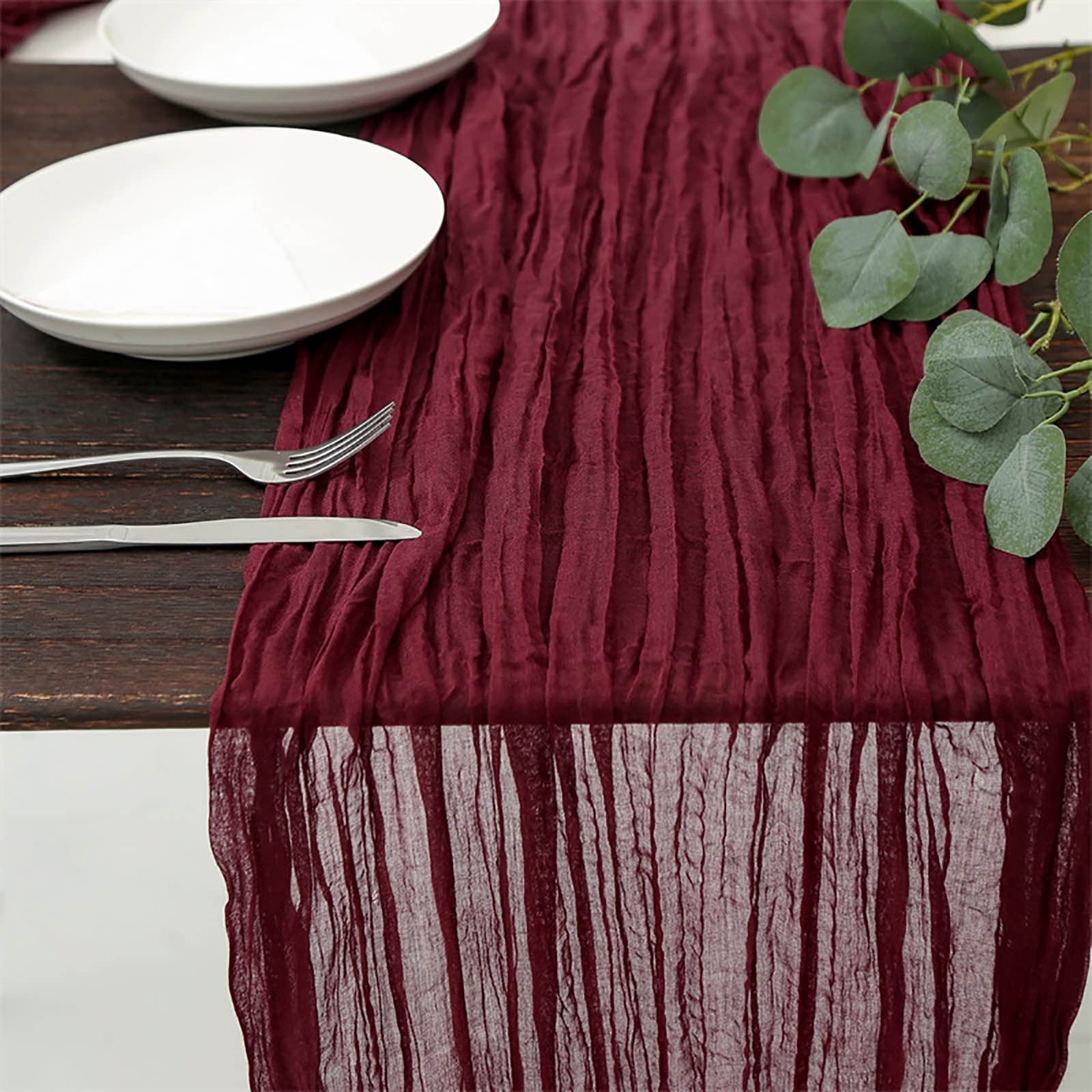 PALIFEUR Cheesecloth Table Runner, 35 x 71 Inch Cheese Cloth Table Runner for Wedding Bridal Shower Party, Home Decorations Table Runners Cheesecloth Red - Image 1