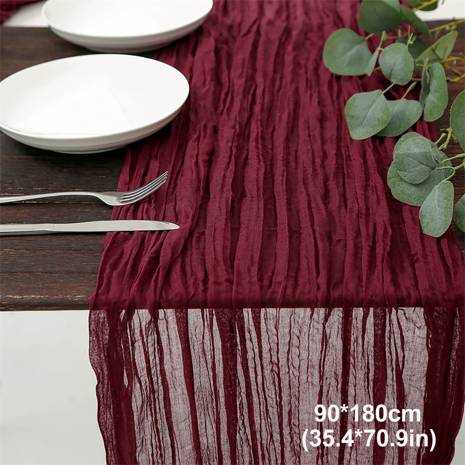 PALIFEUR Cheesecloth Table Runner, 35 x 71 Inch Cheese Cloth Table Runner for Wedding Bridal Shower Party, Home Decorations Table Runners Cheesecloth Red - Image 2