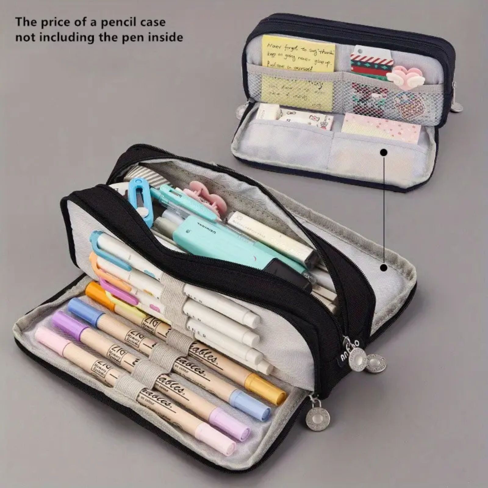 PALIFEUR Pencil Case Large Capacity Pencil Pouch, Multi-layer Aesthetic Pen Bag, Sturdy Multifunctional Pencil Bag, Pencil Box, Sky Blue Black - Image 2