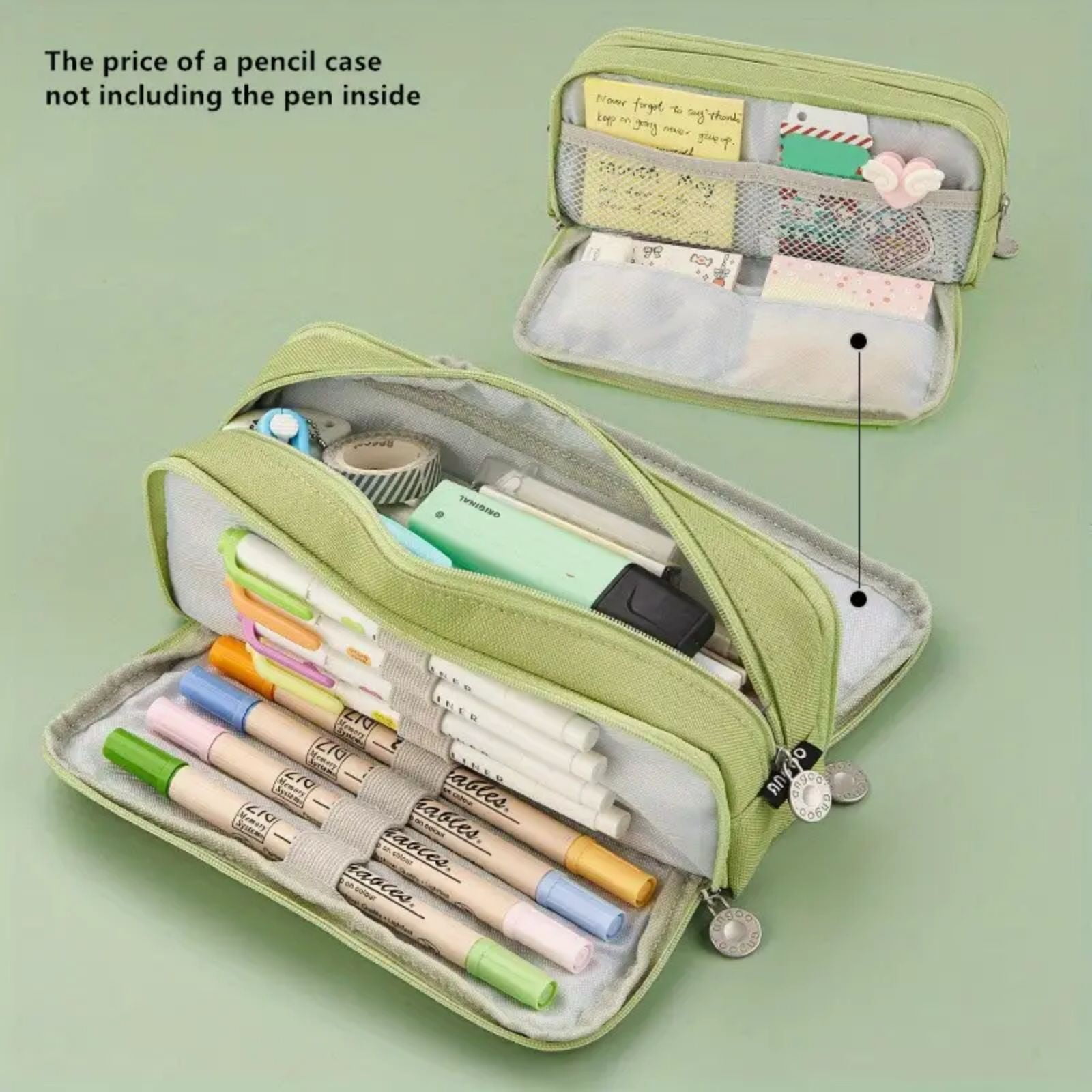 PALIFEUR Pencil Case Large Capacity Pencil Pouch, Multi-layer Aesthetic Pen Bag, Sturdy Multifunctional Pencil Bag, Pencil Box, Sky Blue Green - Image 2