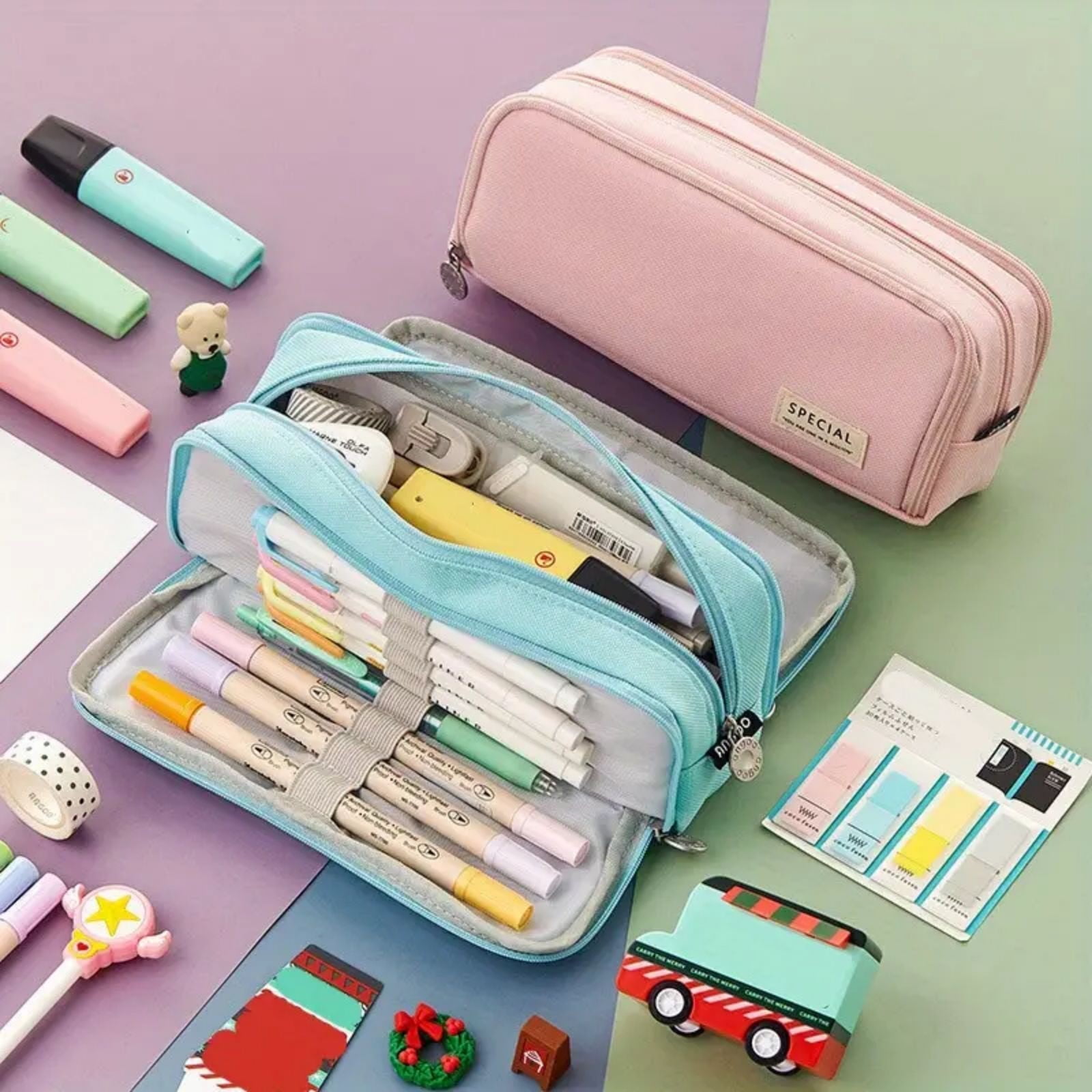 PALIFEUR Pencil Case Large Capacity Pencil Pouch, Multi-layer Aesthetic Pen Bag, Sturdy Multifunctional Pencil Bag, Pencil Box Sky Blue - Image 1