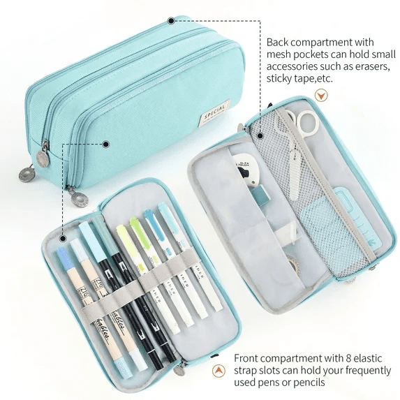 PALIFEUR Pencil Case Large Capacity Pencil Pouch, Multi-layer Aesthetic Pen Bag, Sturdy Multifunctional Pencil Bag, Pencil Box Sky Blue - Image 3