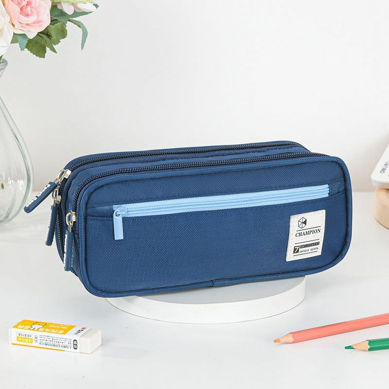PALIFEUR Pencil Case Large Capacity Pencil Pouch, Multi-layer Aesthetic Pen Bag, Sturdy Multifunctional Pencil Bag, Pencil Box, Sky Blue Z-2-Navy - Image 1