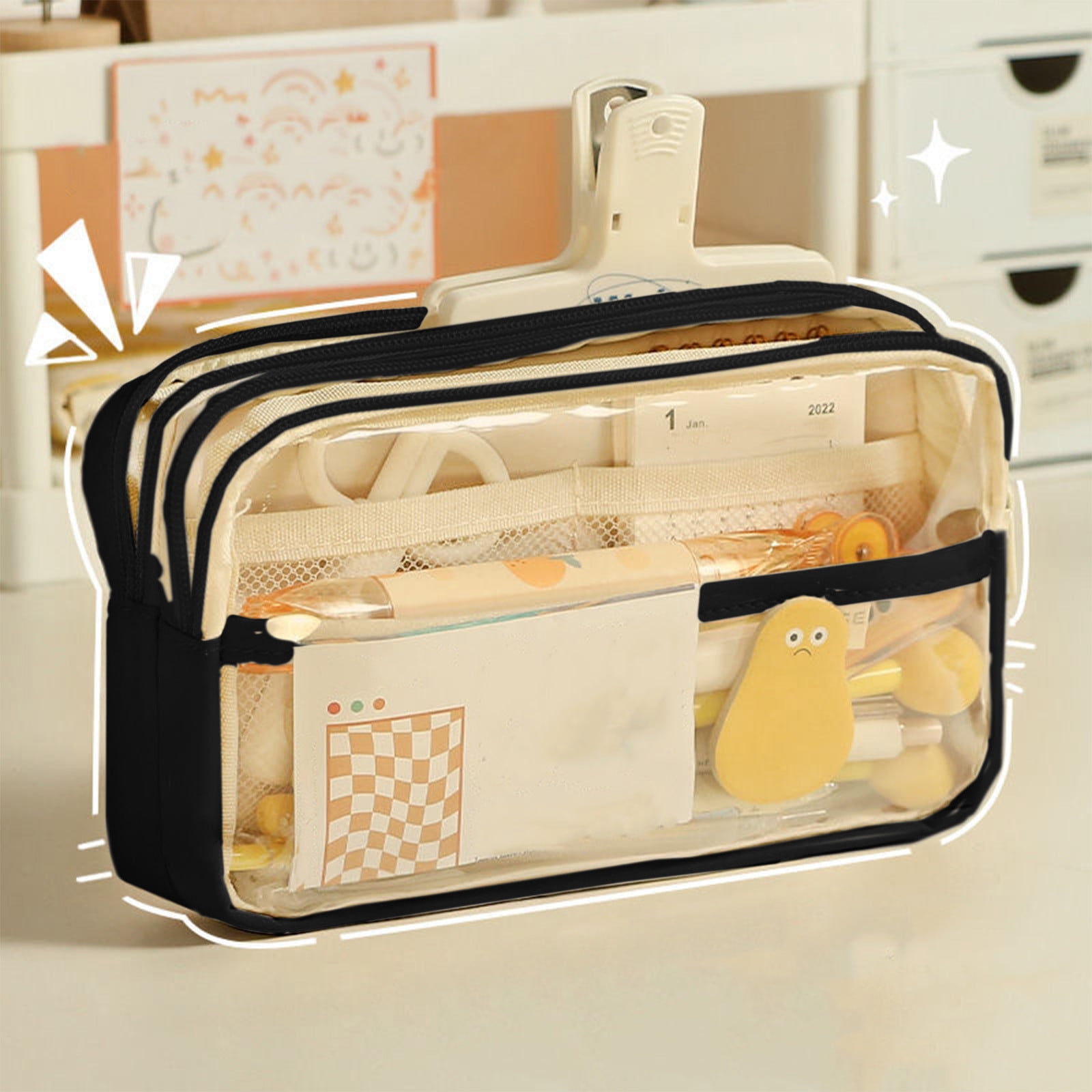 PALIFEUR Pencil Case Large Capacity Pencil Pouch, Multi-layer Aesthetic Pen Bag, Sturdy Multifunctional Pencil Bag, Pencil Box, Sky Blue Z-4-Black - Image 1